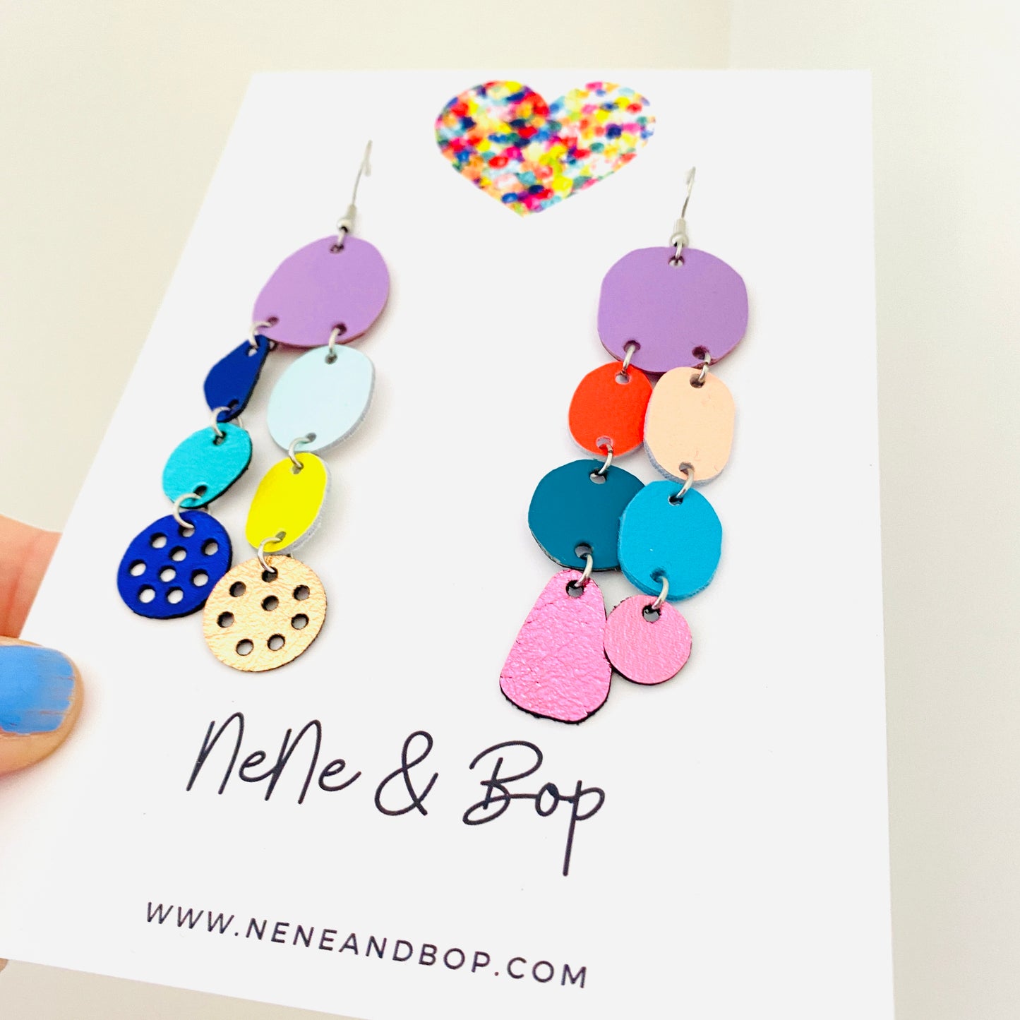 Rainbow Pastel Pebbles - Midi - Leather Earrings