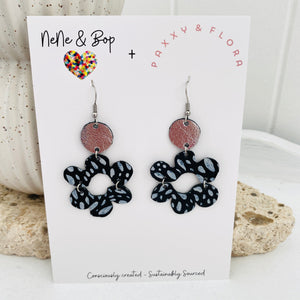 Black Flower - P&F x N&B Collaboration - Leather Earrings