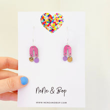 Load image into Gallery viewer, Mini Arch Drop - Metallic Pink/Lilac/Gold - Leather Earrings
