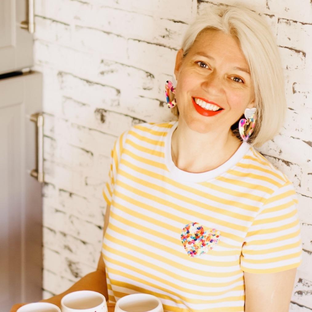 Rainbow Small Heart - Yellow Striped T'Shirt