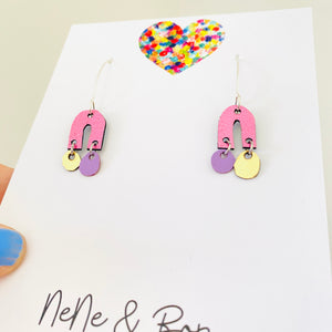 Mini Arch Drop - Metallic Pink/Lilac/Gold - Leather Earrings