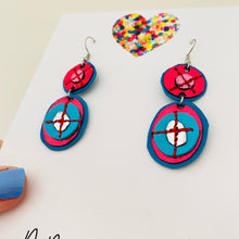 Load image into Gallery viewer, Double Stitched Gems - - Red/Blue Leather Earrings