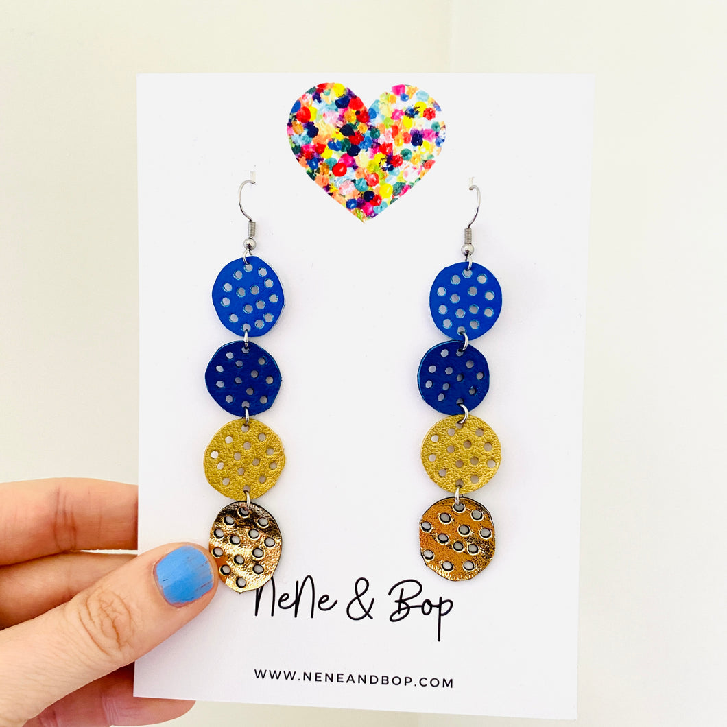 Quad Drop Navy/Gold - Leather Earrings