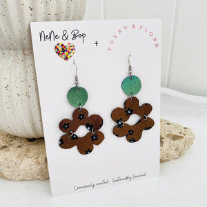 Metallic Bronze Flower - P&F x N&B Collaboration - Leather Earrings