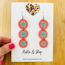 Load image into Gallery viewer, Triple Gems - Coral/Mint - Leather Earrings