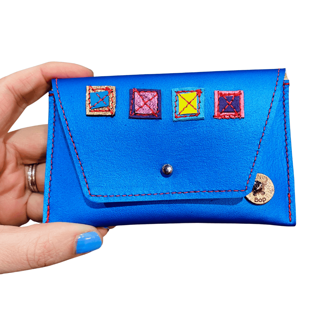 Leather Pocket Purse - Blue Gems