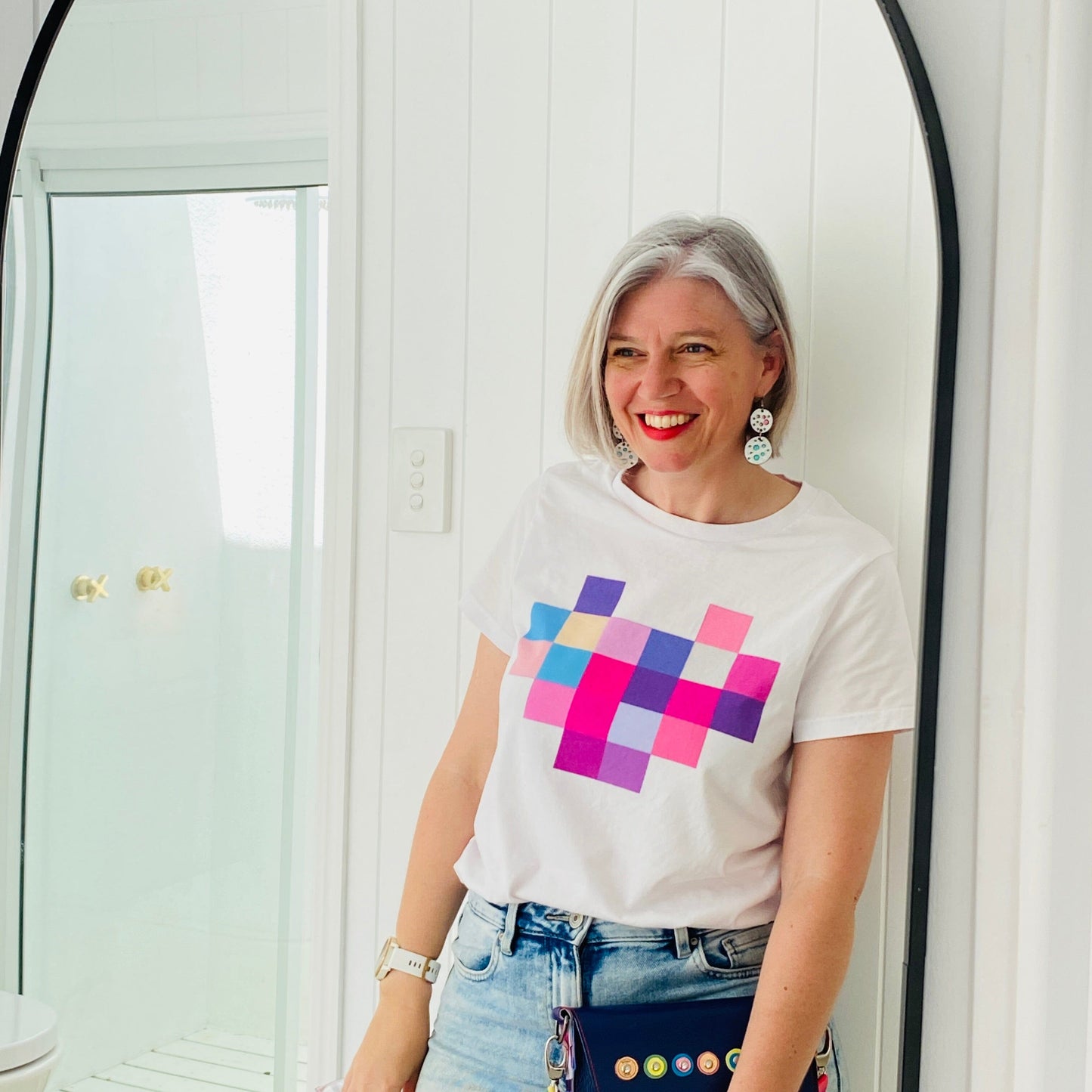 Pink Block Heart - White T'Shirt