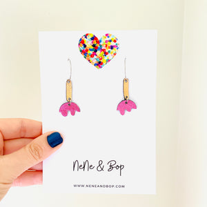 Tulip Hoops - Pink/Rose Gold - Leather Earrings