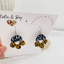 Load image into Gallery viewer, Black/gold Petal drops - P&amp;F x N&amp;B Collaboration - Leather Earrings