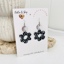 Load image into Gallery viewer, Black Flower - P&amp;F x N&amp;B Collaboration - Leather Earrings