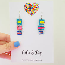 Load image into Gallery viewer, Triple Gems Stitched - Candy - Leather Earrings
